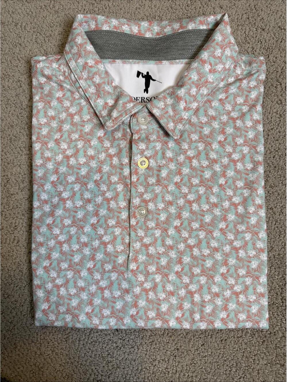 Anderson Ord Men's Golf Polo Shirt Burnt Salmon, White & Aqua XXL NWT